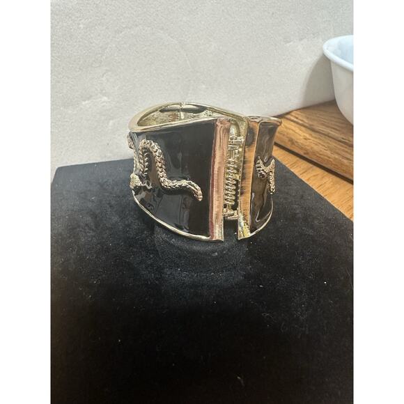 Sequin Nordstrom SERPENT Black White Tone Statement Enamel Bangle Bracelet #226 - Picture 3 of 4